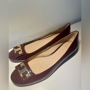 Tory Burch Maroon Flats with Gold Accents